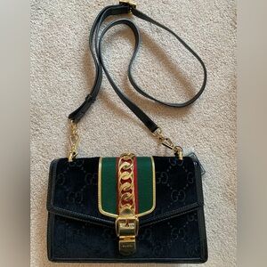 Gucci Black and Green Crossbody Bag with Gold Accents